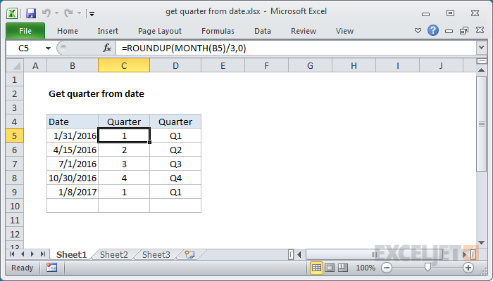 excel formula for quarter of year